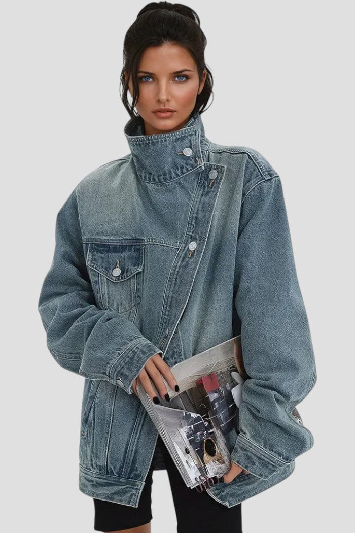 Nola™ - Feminique Chic Asymmetric Denim Jacket