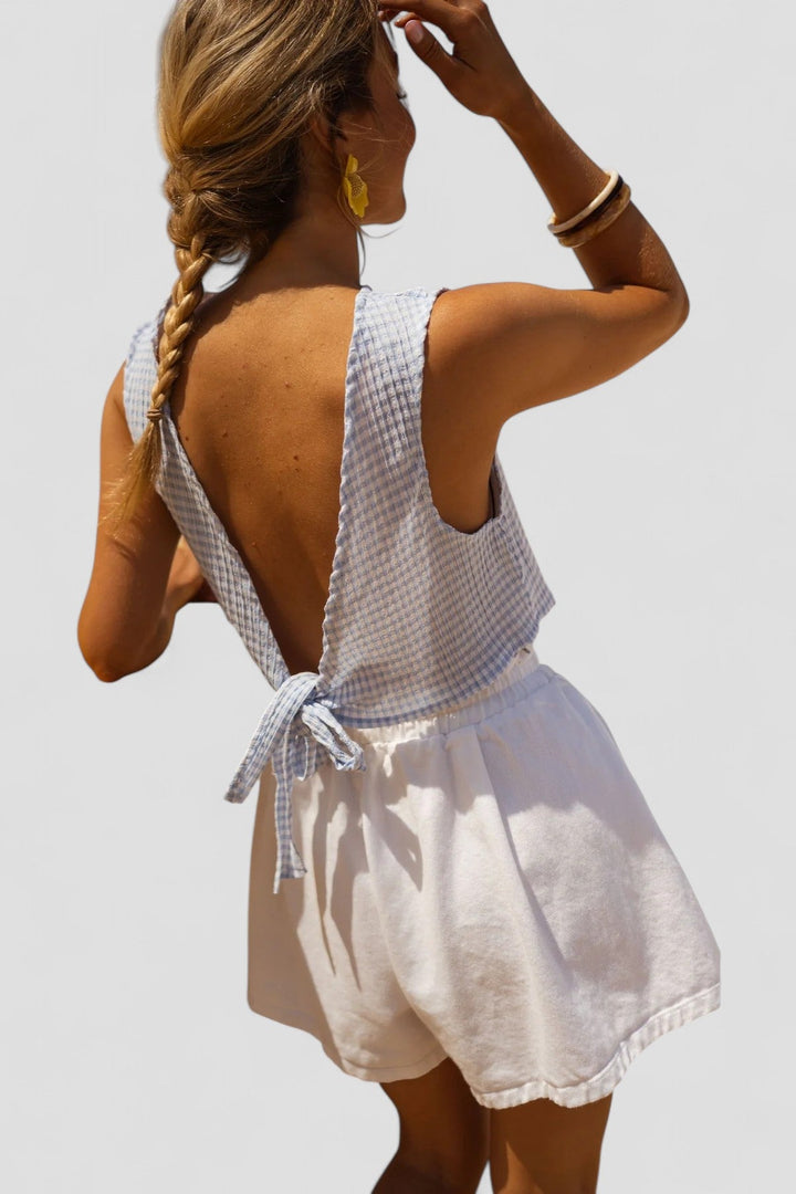 Rebecca™ - Blue Gingham Crop Top