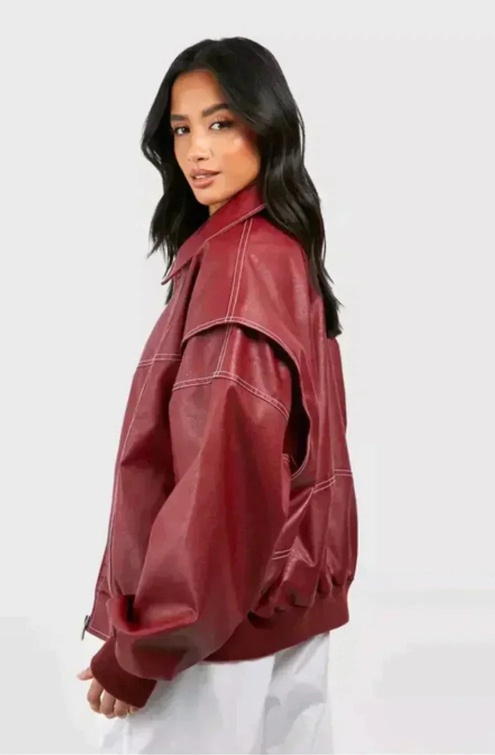 Amelina™ - Oversized Leather Bomber Jacket